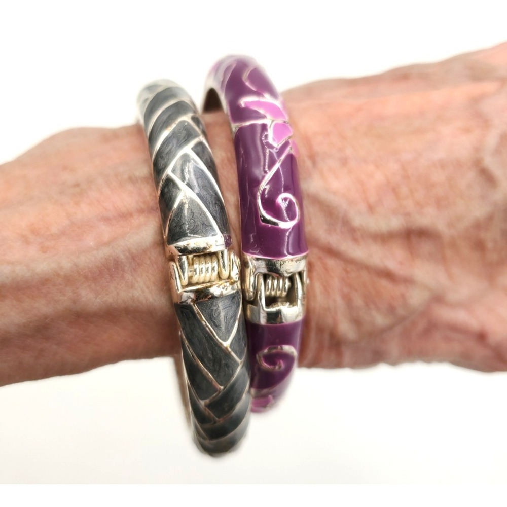 2 Enamel Clamp Bangle Bracelets 7.25"